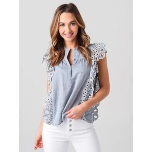 NWT Joie Coralia Chambray Floral Embroidery Eyelet Flutter Top Blouse S 4 2 $228
